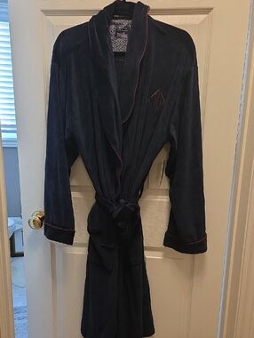 Ted Baker London Bathrobe In A Dark Navy Velour.  Men's S/M